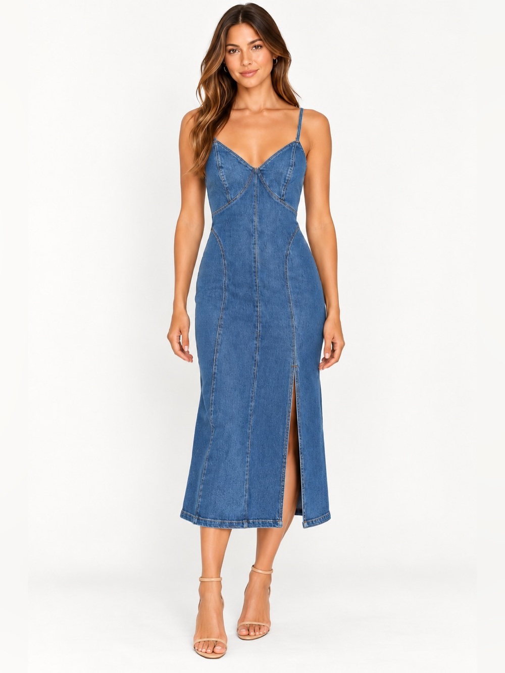House of Harlow 1960 Denim Corset Midi Dress Blue Size M